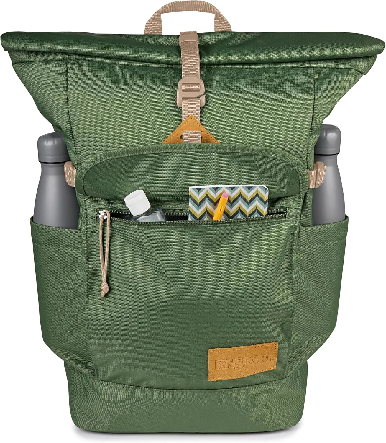 JanSport Hatchet Rolltop Backpack - 17-inch Padded Laptop Sleeve, Spacious Main Compartment, Dual Water Bottle Pockets, Cargo Green