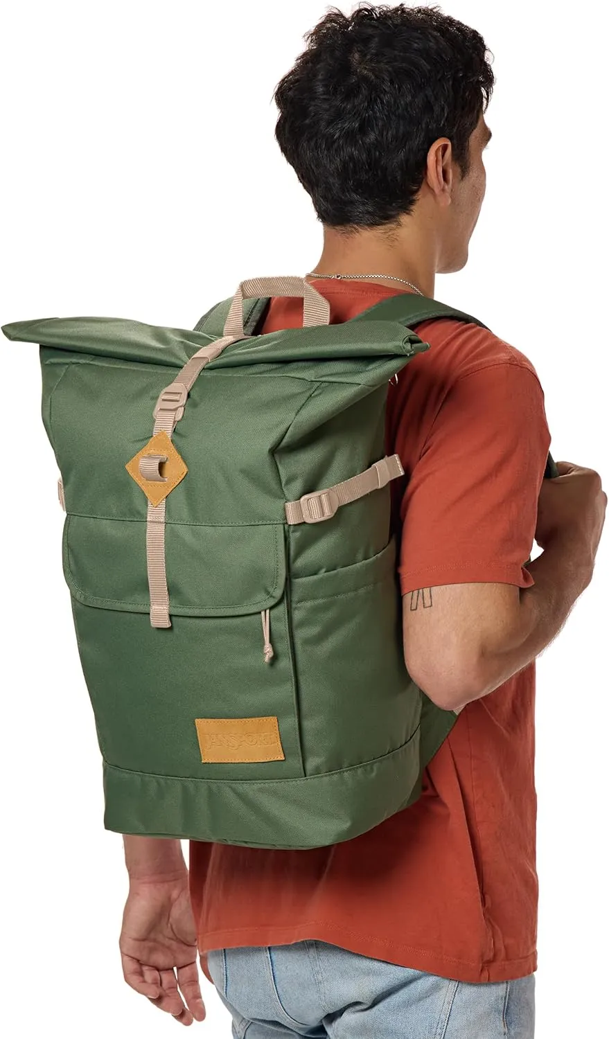 JanSport Hatchet Rolltop Backpack - 17-inch Padded Laptop Sleeve, Spacious Main Compartment, Dual Water Bottle Pockets, Cargo Green