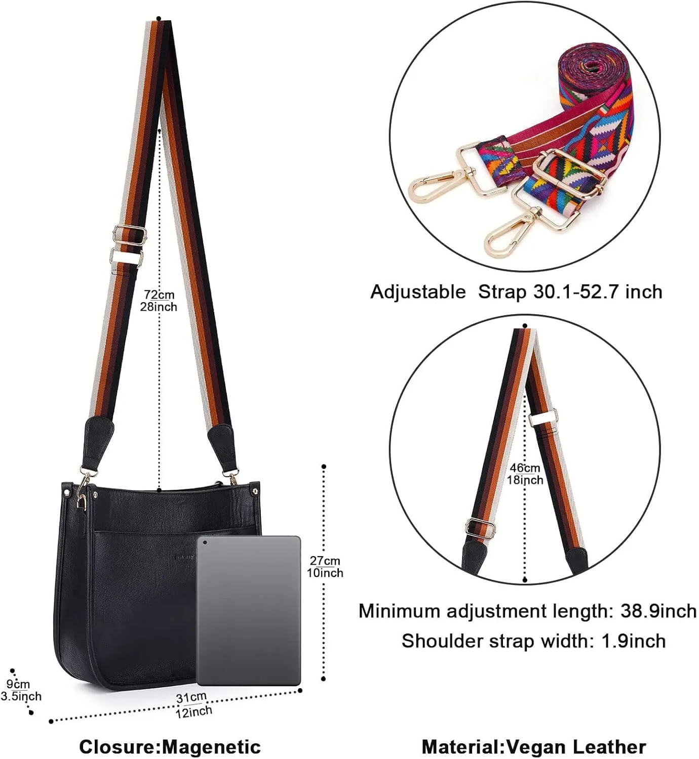 JONON Crossbody Bags for Women Trendy Vegan Leather Hobo Purses Shoulder Handbags With Wide Shoulder Strap