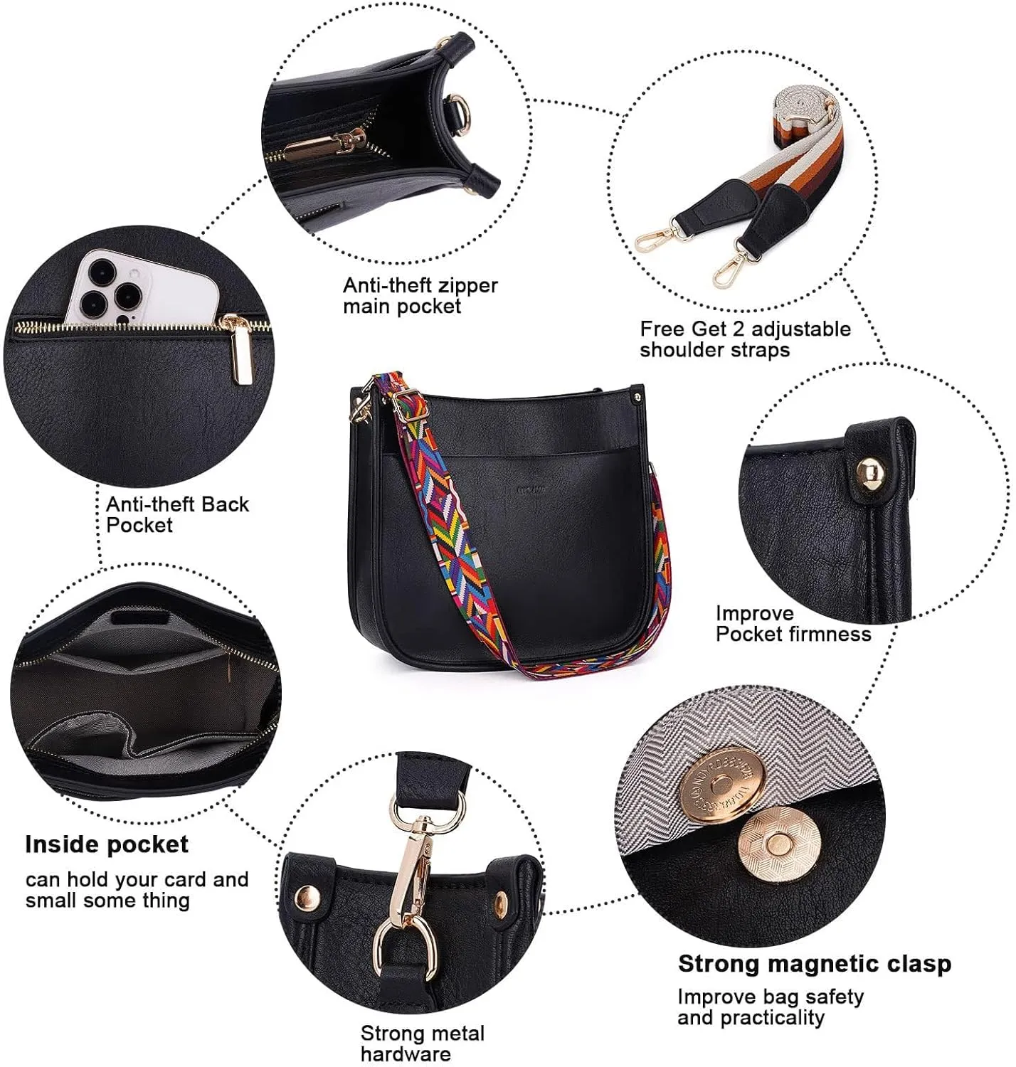 JONON Crossbody Bags for Women Trendy Vegan Leather Hobo Purses Shoulder Handbags With Wide Shoulder Strap