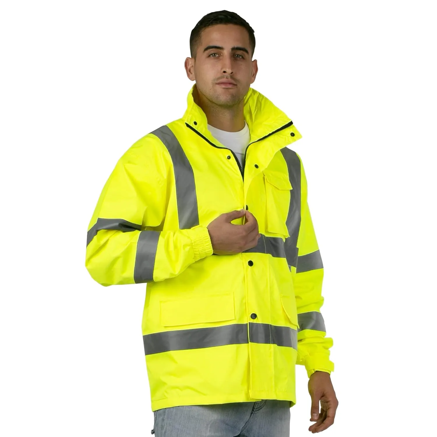 JORESTECH Safety Rain Jacket Waterproof Reflective High Visibility with Interior Mesh Yellow/Lime ANSI Class 3 Level 2 Type R JK-03 (S)