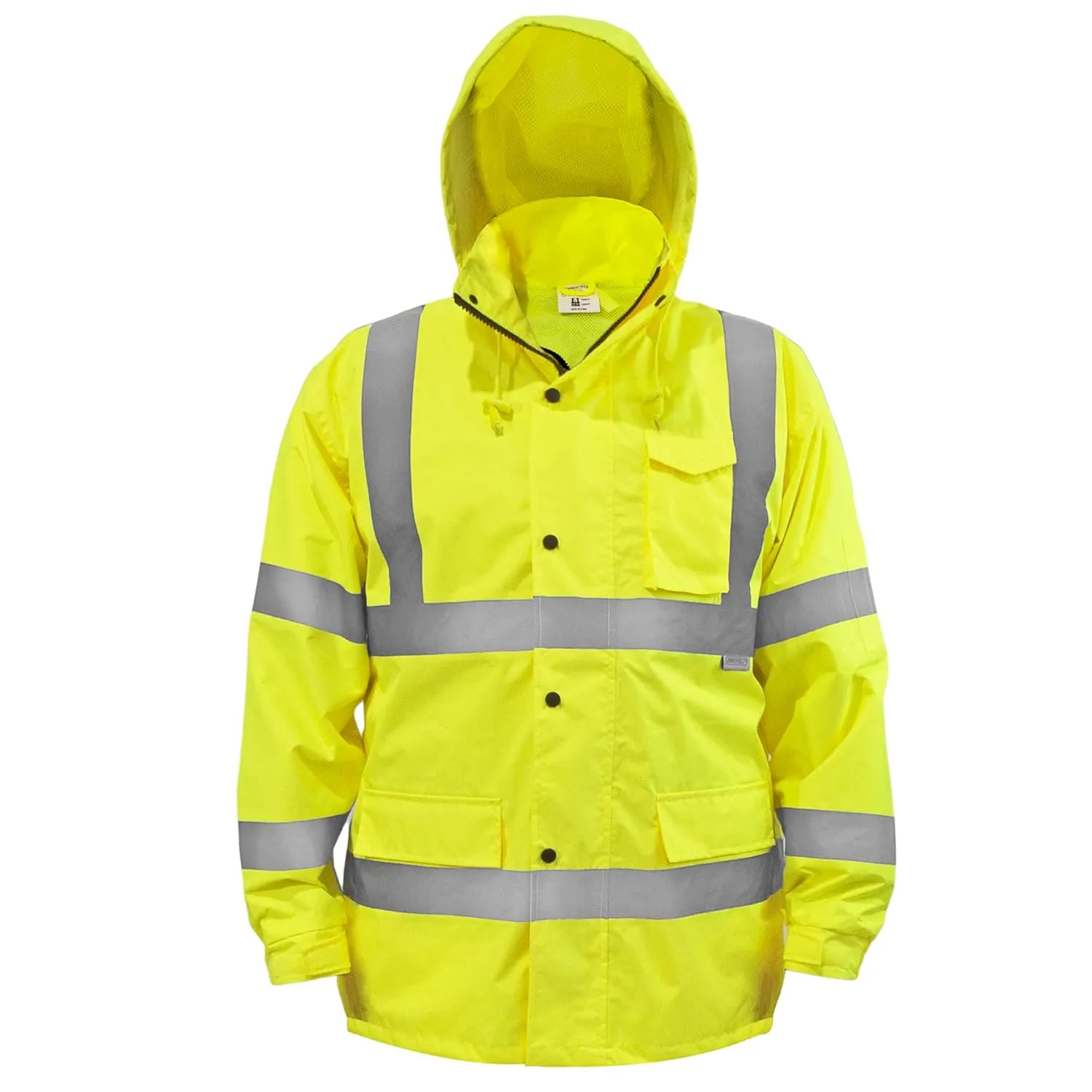 JORESTECH Safety Rain Jacket Waterproof Reflective High Visibility with Interior Mesh Yellow/Lime ANSI Class 3 Level 2 Type R JK-03 (S)