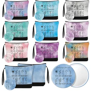 Kacctyen Christian Gifts for Women 10 Colors Christian Makeup Bag Religious Compact Mirror Bible Verse Cosmetic Bag with Zipper Inspirational Pocket Mirror for Women Sister Church Member Gift(40 Pcs)