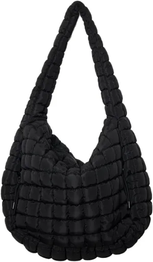 KATYDID Oversized Quilted Tote Bag - Large Carryall Puffer Bag - Spacious Nylon Hobo Bag - Quilted Crossbody Bags For Women