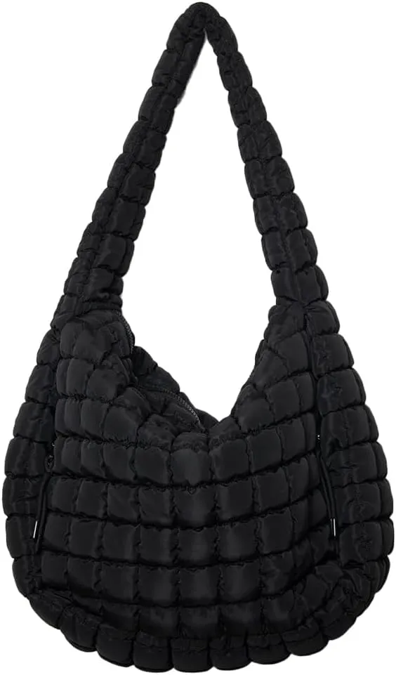 KATYDID Oversized Quilted Tote Bag - Large Carryall Puffer Bag - Spacious Nylon Hobo Bag - Quilted Crossbody Bags For Women