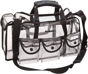Kemier Clear Travel Makeup Bag with 6 External Pockets,Cosmetic Organizer Case with Shoulder Strap,Large