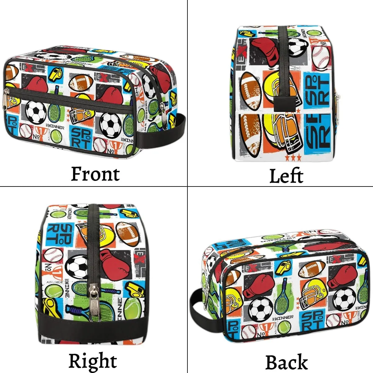 Kids Travel Toiletry Bag for Boys, Football Soccer Waterproof Hanging Dopp Kit Wash Bag with Large Capacity for Travel, Sports, Shower