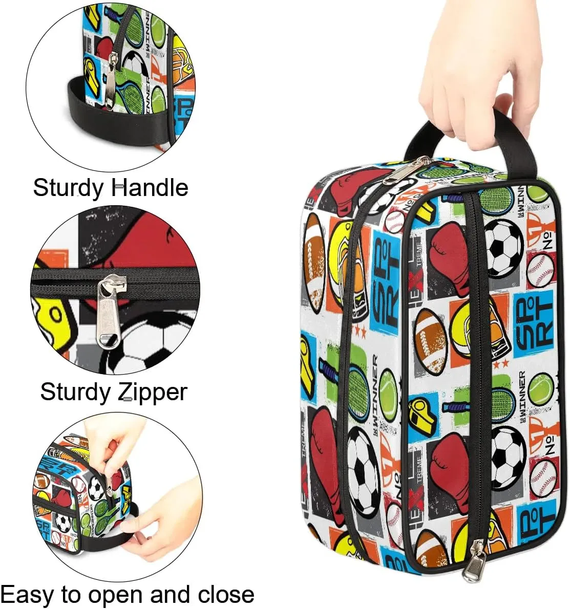 Kids Travel Toiletry Bag for Boys, Football Soccer Waterproof Hanging Dopp Kit Wash Bag with Large Capacity for Travel, Sports, Shower