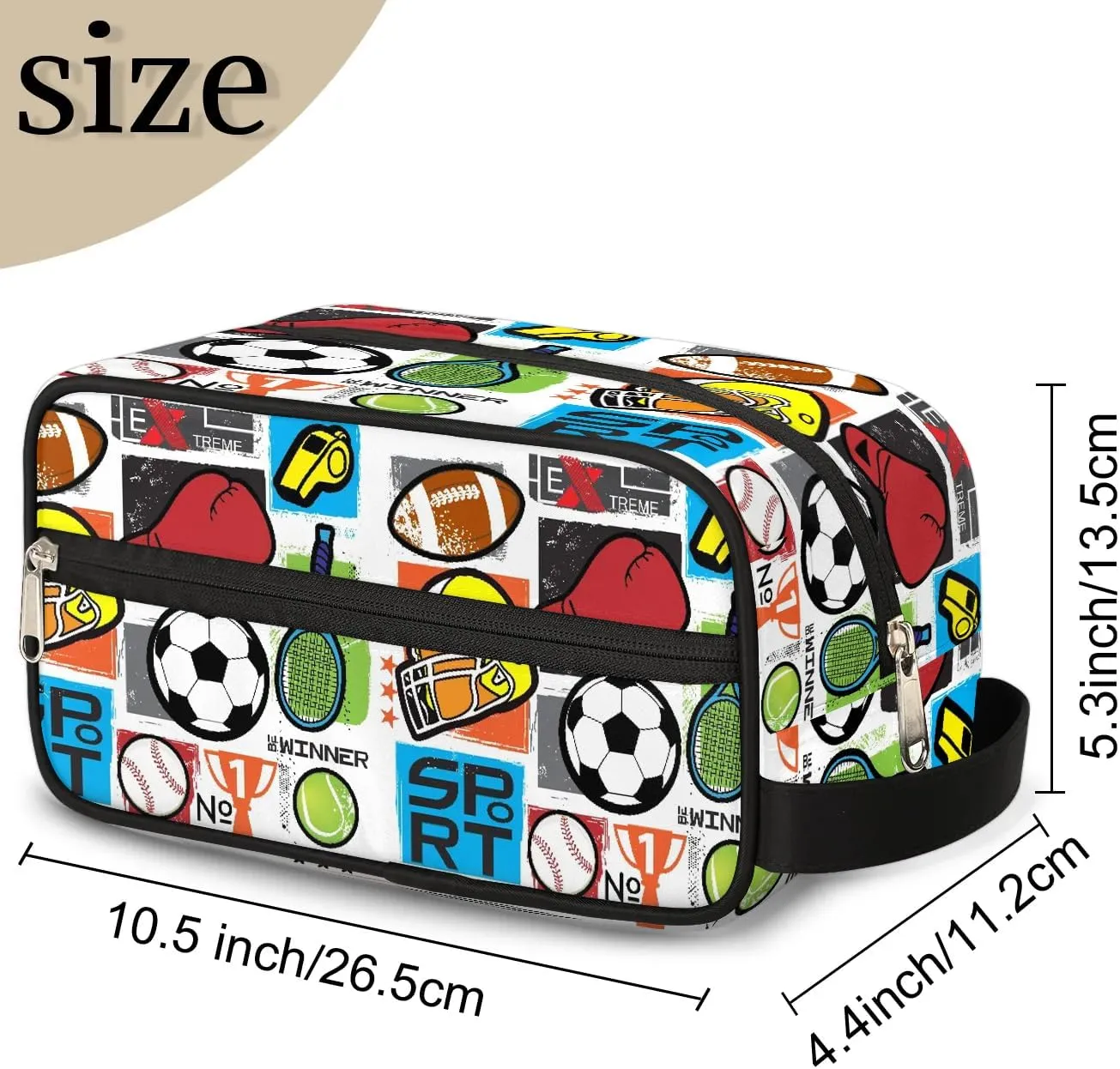 Kids Travel Toiletry Bag for Boys, Football Soccer Waterproof Hanging Dopp Kit Wash Bag with Large Capacity for Travel, Sports, Shower
