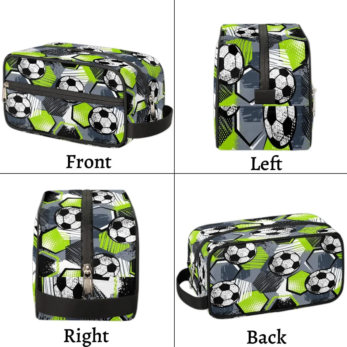 Kids Travel Toiletry Bag for Boys, Gray and Green Soccer Waterproof Hanging Dopp Kit Wash Bag with Large Capacity for Travel, Sports, Shower