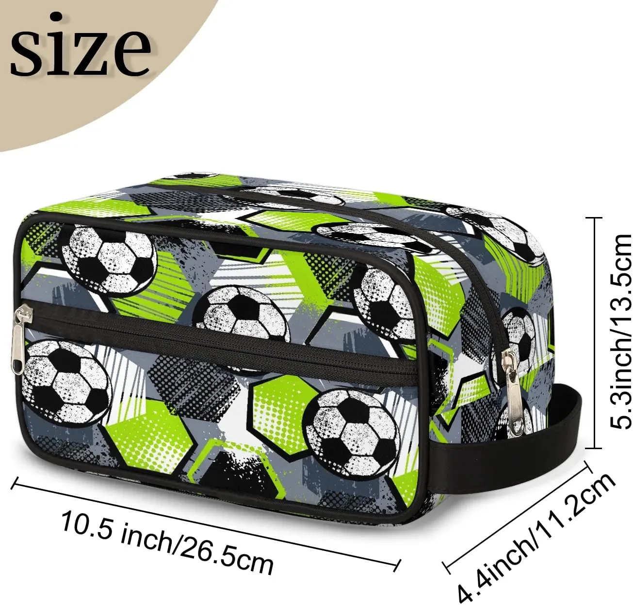 Kids Travel Toiletry Bag for Boys, Gray and Green Soccer Waterproof Hanging Dopp Kit Wash Bag with Large Capacity for Travel, Sports, Shower