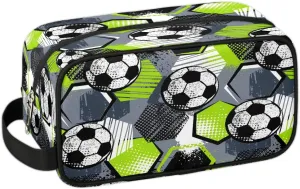 Kids Travel Toiletry Bag for Boys, Gray and Green Soccer Waterproof Hanging Dopp Kit Wash Bag with Large Capacity for Travel, Sports, Shower