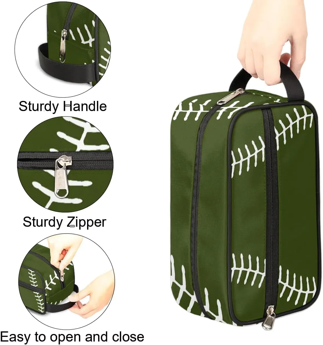 Kids Travel Toiletry Bag for Boys Olives Green Baseball Waterproof Hanging Dopp Kit for Men, Shaving Bag with Large Capacity for Travel, Sports, Shower