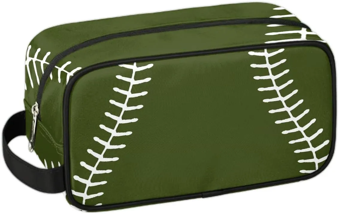 Kids Travel Toiletry Bag for Boys Olives Green Baseball Waterproof Hanging Dopp Kit for Men, Shaving Bag with Large Capacity for Travel, Sports, Shower