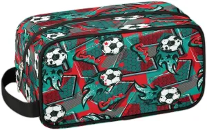 Kids Travel Toiletry Bag for Boys, Red and Green Soccer Waterproof Hanging Dopp Kit Wash Bag with Large Capacity for Travel, Sports, Shower