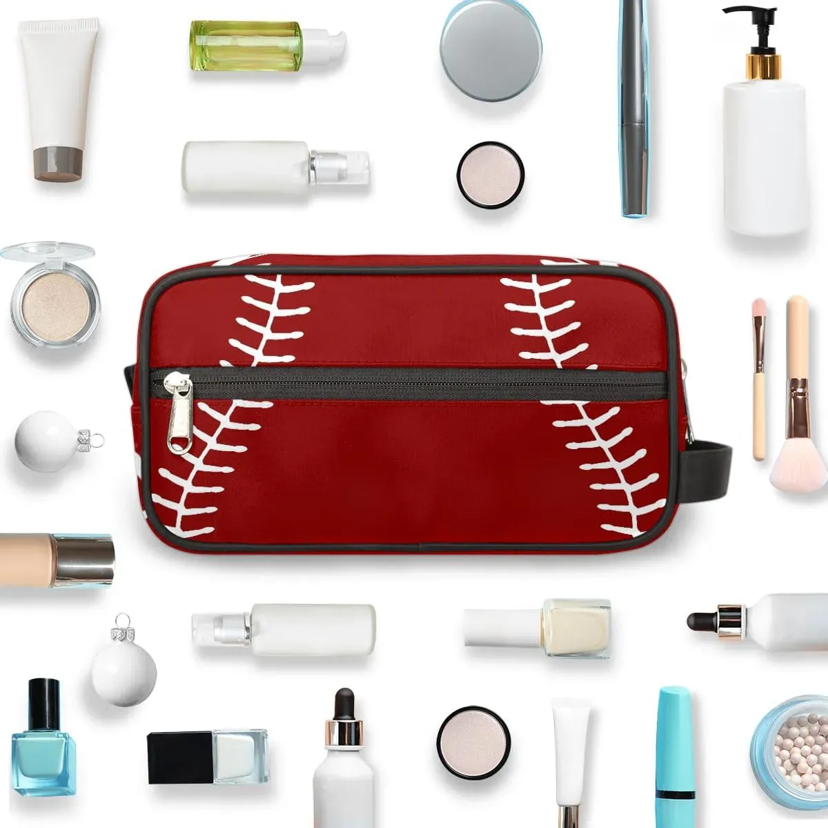 Kids Travel Toiletry Bag for Boys Red Baseball Waterproof Hanging Dopp Kit for Men, Shaving Bag with Large Capacity for Travel, Sports, Shower