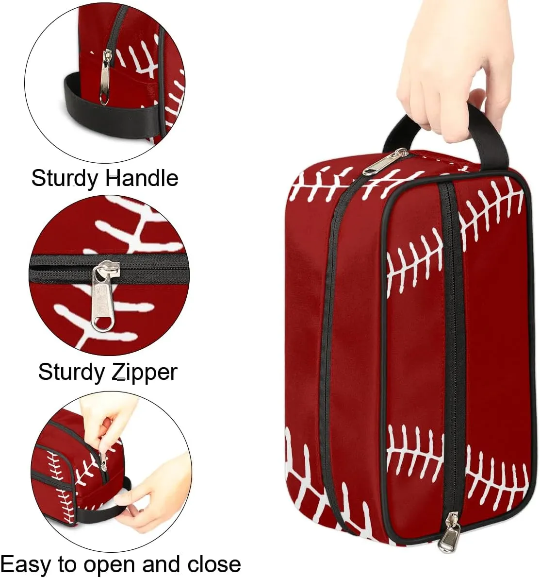 Kids Travel Toiletry Bag for Boys Red Baseball Waterproof Hanging Dopp Kit for Men, Shaving Bag with Large Capacity for Travel, Sports, Shower