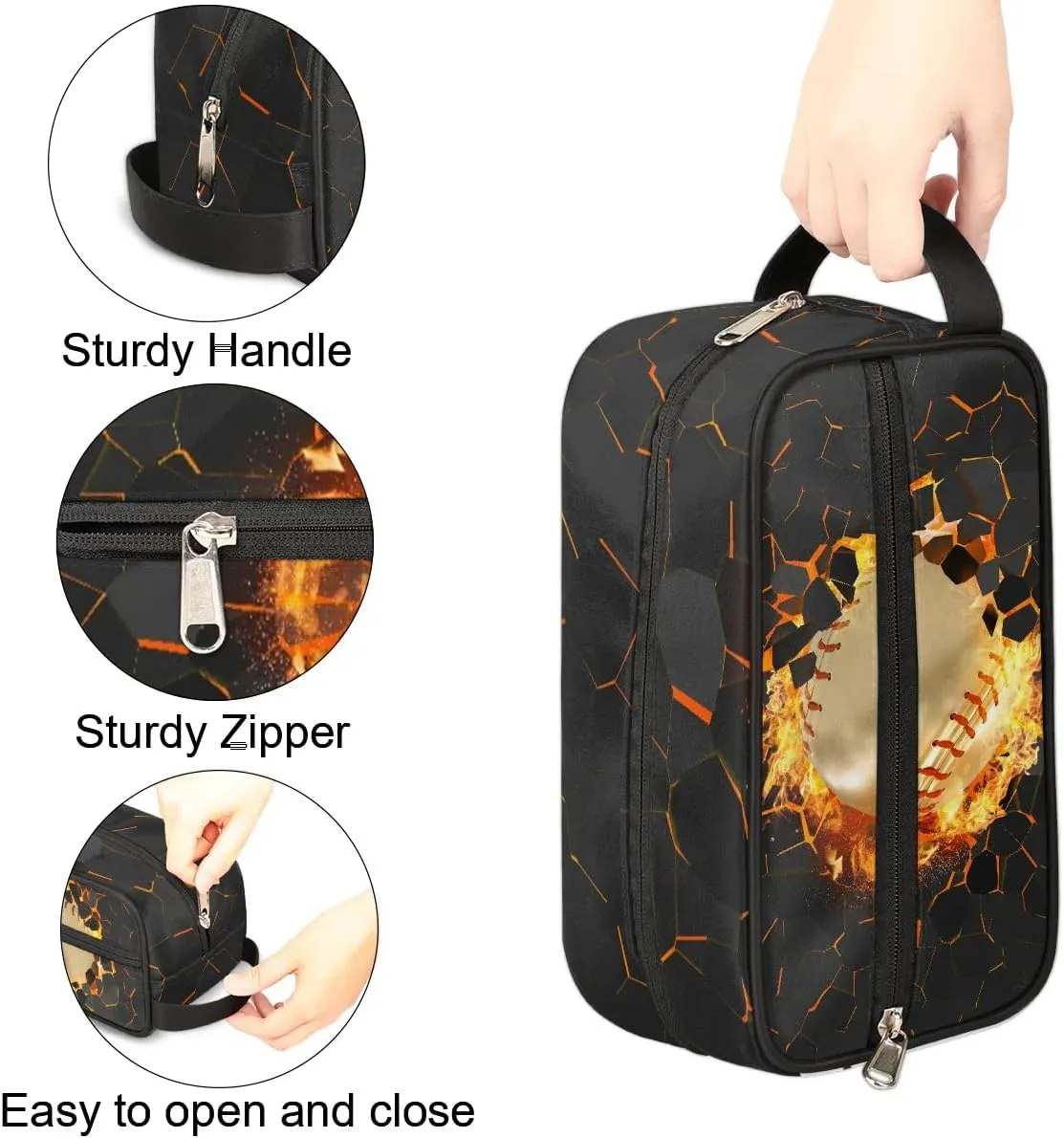 Kids Travel Toiletry Bag for Boys Teens, Baseball Waterproof Hanging Dopp Kit Wash Bag with Large Capacity for Travel, Sports, Shower