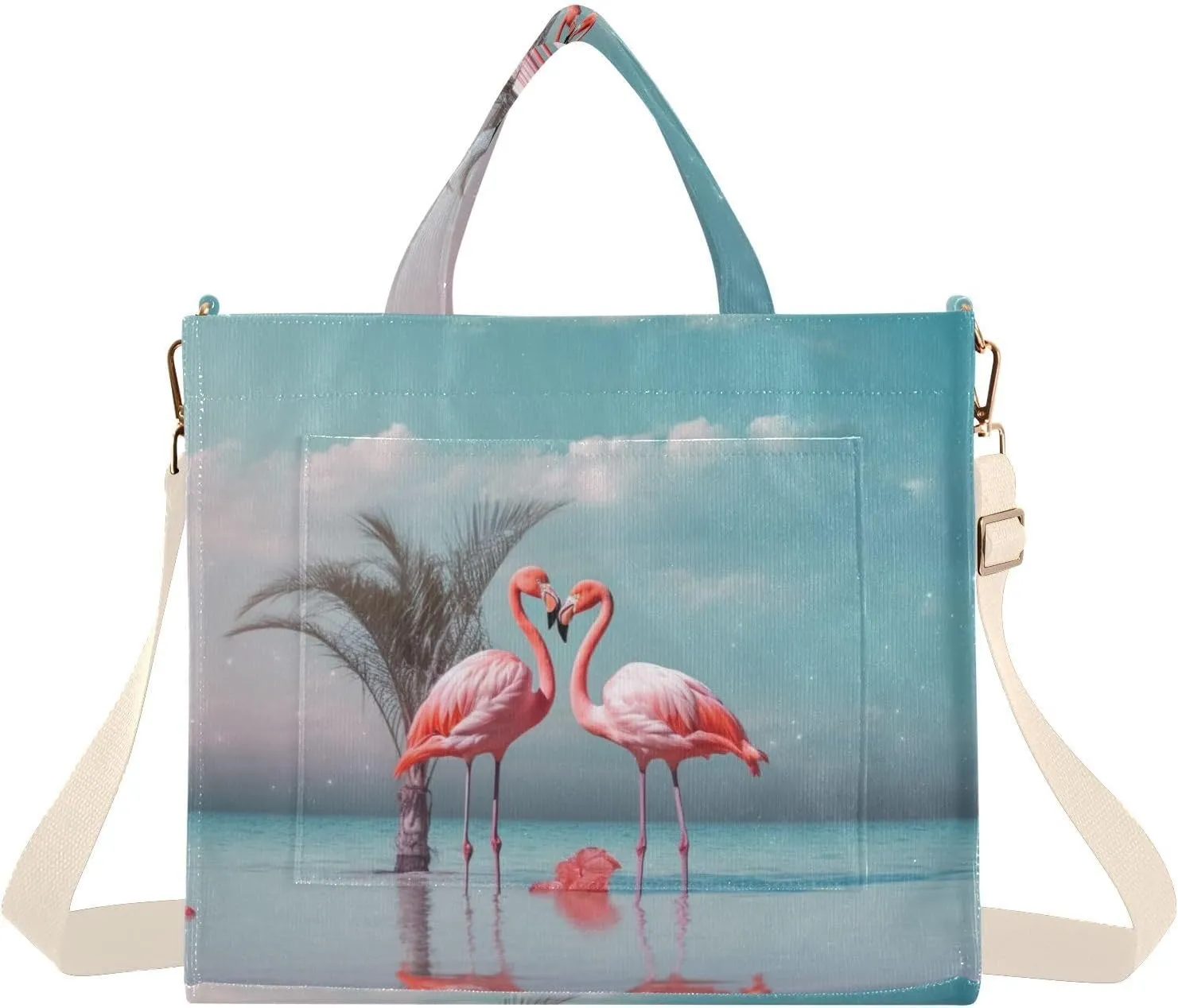 Kigai Pink Flamingos Corduroy Tote Bag for Women Hobo Crossbody Bag Purse Stylish Shoulder Handbag Messenger Bags, S