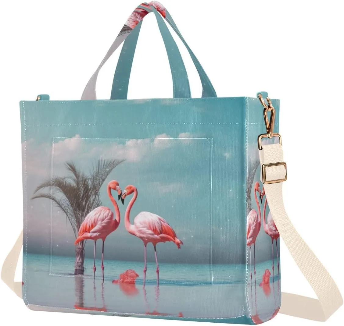 Kigai Pink Flamingos Corduroy Tote Bag for Women Hobo Crossbody Bag Purse Stylish Shoulder Handbag Messenger Bags, S