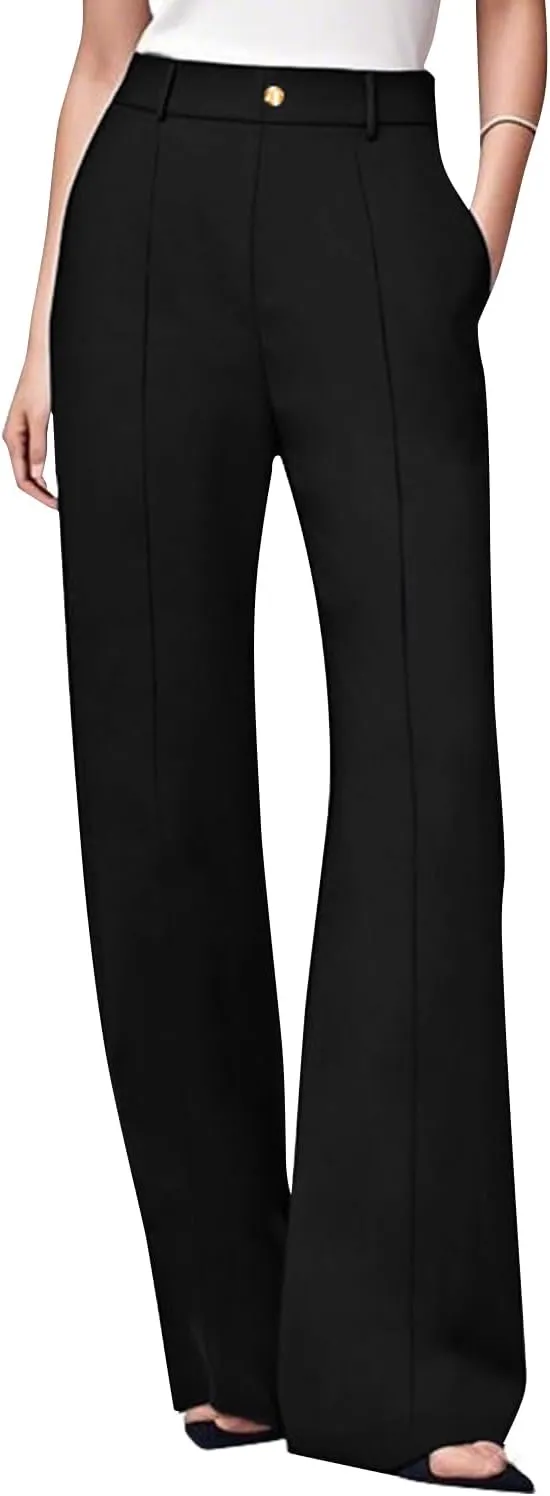 KIMIKAL Women's Wide Leg Pants, High Waist Business Work Elastic Suit Pants for Woman, Sports Straight Trousers