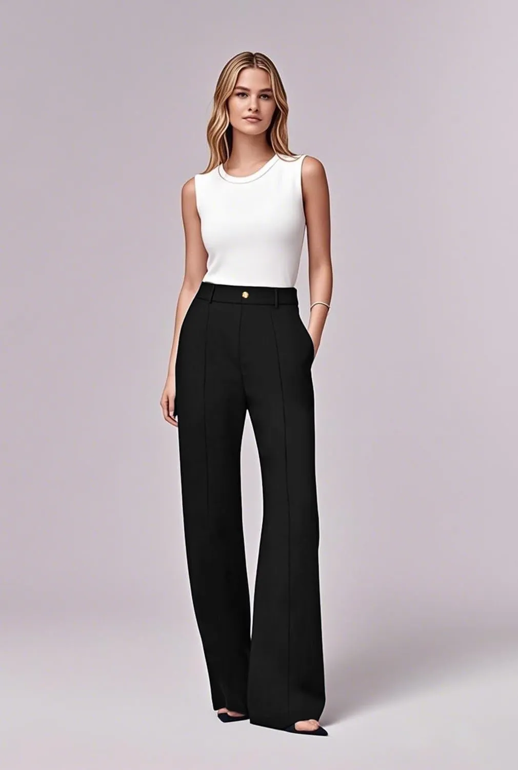 KIMIKAL Women's Wide Leg Pants, High Waist Business Work Elastic Suit Pants for Woman, Sports Straight Trousers