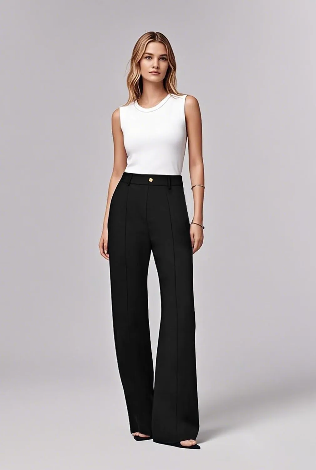 KIMIKAL Women's Wide Leg Pants, High Waist Business Work Elastic Suit Pants for Woman, Sports Straight Trousers
