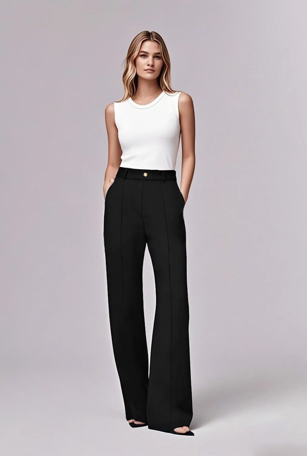 KIMIKAL Women's Wide Leg Pants, High Waist Business Work Elastic Suit Pants for Woman, Sports Straight Trousers