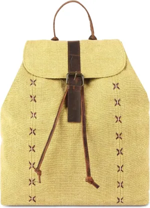 KomalC Jute & Leather Backpack for Women & Men  Stylish & Spacious Travel Backpack  Durable Rucksack for Work, Hiking & Everyday Use