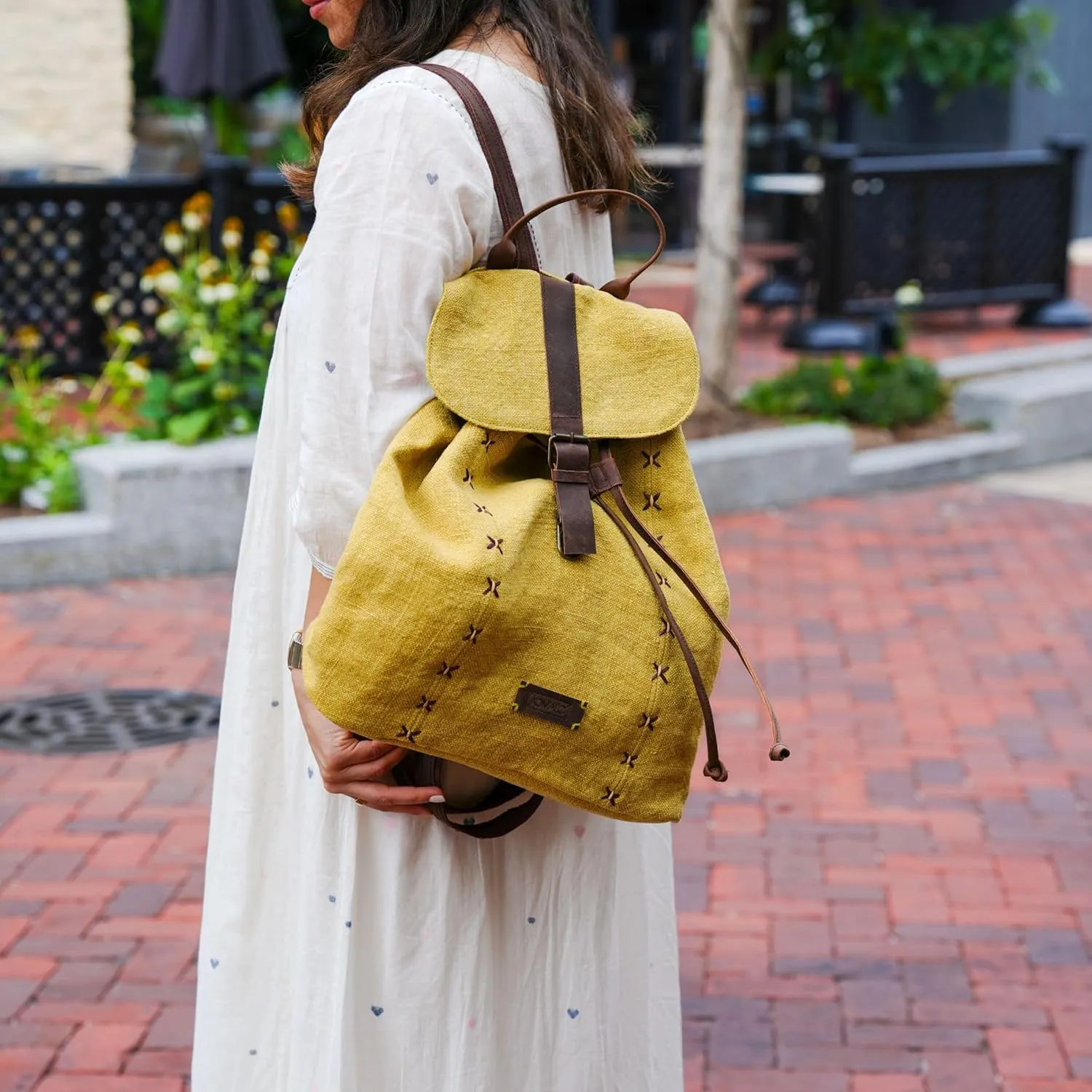 KomalC Jute & Leather Backpack for Women & Men  Stylish & Spacious Travel Backpack  Durable Rucksack for Work, Hiking & Everyday Use