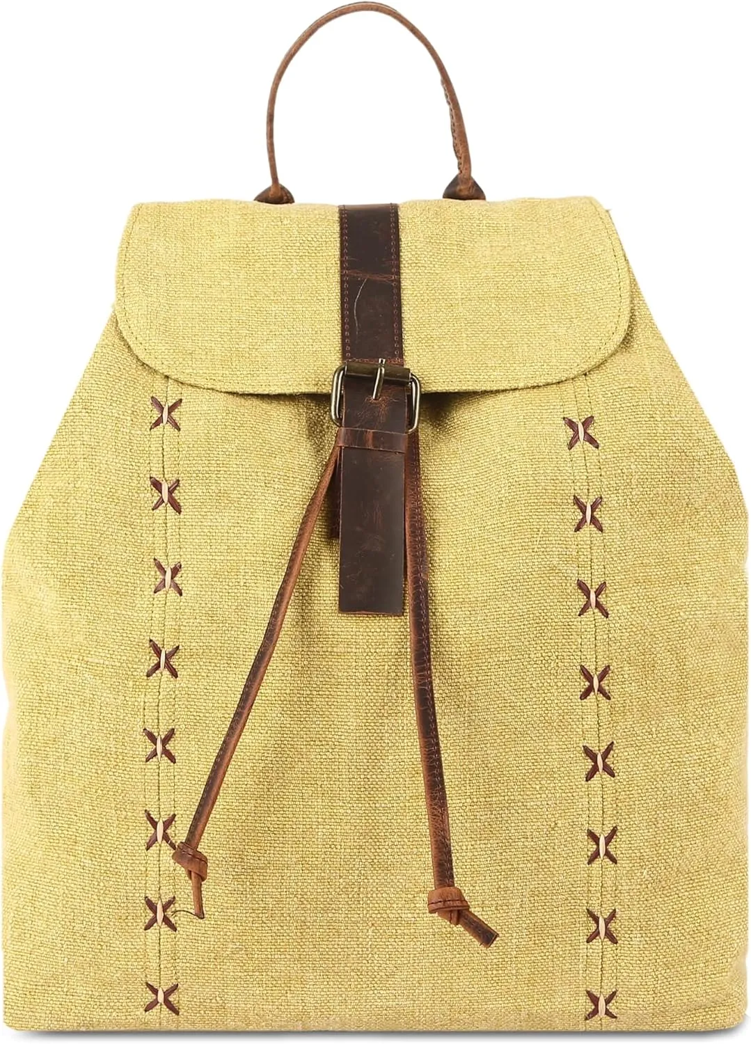 KomalC Jute & Leather Backpack for Women & Men  Stylish & Spacious Travel Backpack  Durable Rucksack for Work, Hiking & Everyday Use
