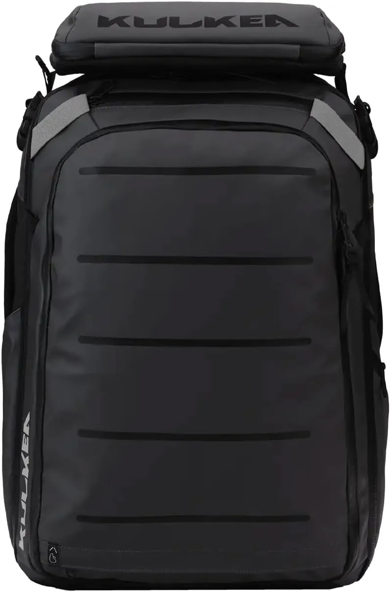 Kyd 40L Travel Backpack - Spacious Carry On Backpack with Detachable Travel Pouch, Magnetic Water Bottle Pocket, Passport and Laptop Pocket - Convertible Boot Bag for Snow Sports (Black/Silver)