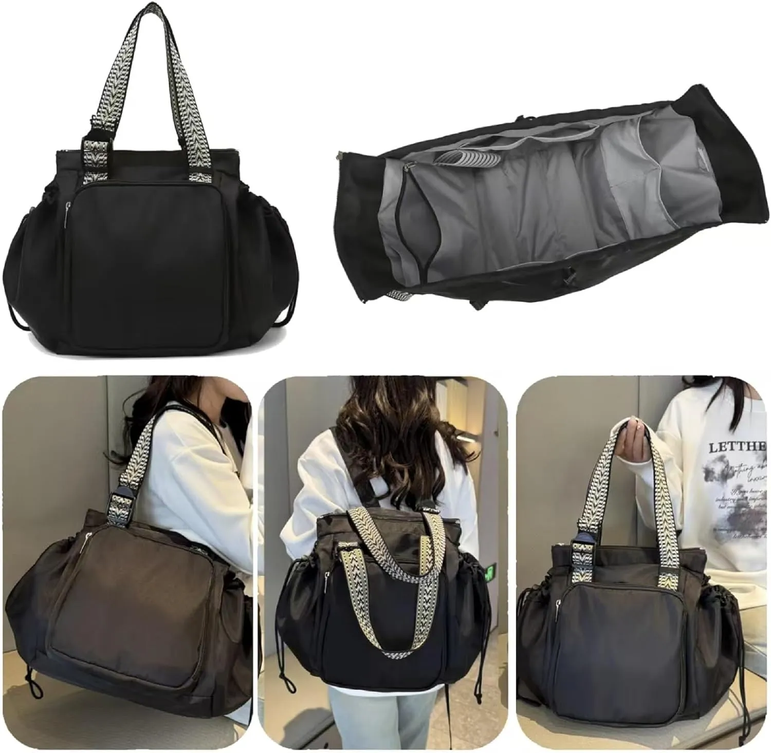 Large Capacity Versatile Travel Bag for Women,Transformable Nylon Cradle Bag,Foldable Waterproof Gym Pack,Expandable Duffel Pack (black)