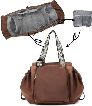 Large Capacity Versatile Travel Bag for Women,Transformable Nylon Cradle Bag,Foldable Waterproof Gym Pack,Expandable Duffel Pack (brown)