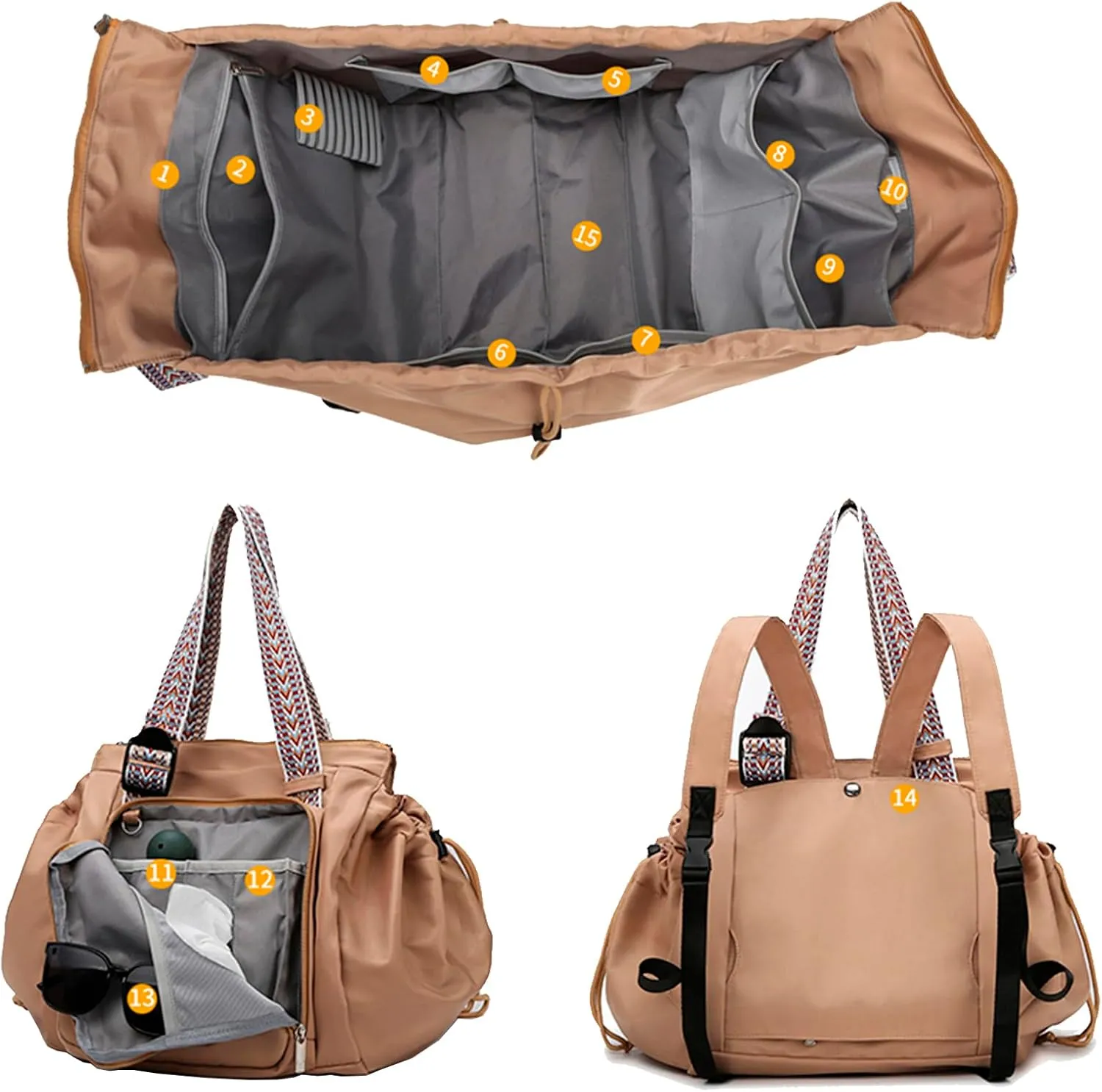Large Capacity Versatile Travel Bag for Women,Transformable Nylon Cradle Bag,Foldable Waterproof Gym Pack,Expandable Duffel Pack (grey)