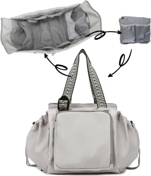 Large Capacity Versatile Travel Bag for Women,Transformable Nylon Cradle Bag,Foldable Waterproof Gym Pack,Expandable Duffel Pack (grey)