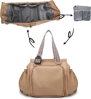 Large Capacity Versatile Travel Bag for Women,Transformable Nylon Cradle Bag,Foldable Waterproof Gym Pack,Expandable Duffel Pack (khaki)