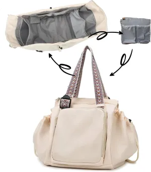 Large Capacity Versatile Travel Bag for Women,Transformable Nylon Cradle Bag,Foldable Waterproof Gym Pack,Expandable Duffel Pack (white)