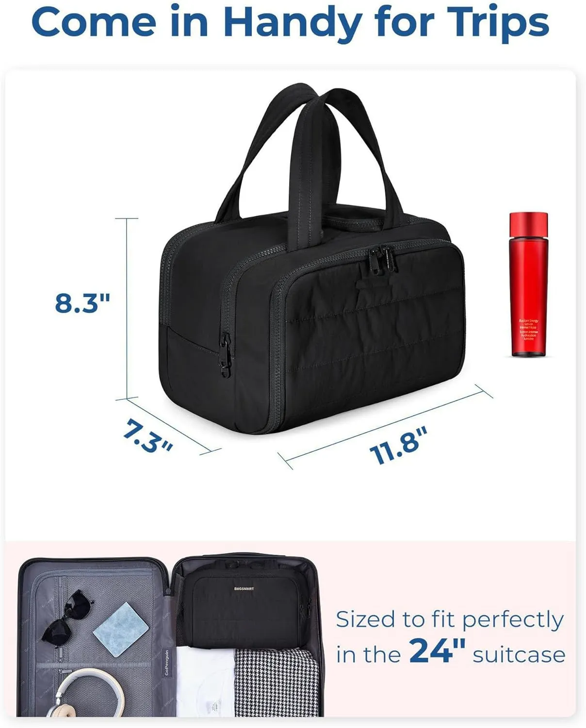 Large Capacity Wide-Open Travel Cosmetic Bag, Cureaway Travel Cosmetic Bag, Camping Toiletry Bags, Dry-And-Wet Separation Waterproof Portable Pouch Open Flat Toiletry Bags (Green)