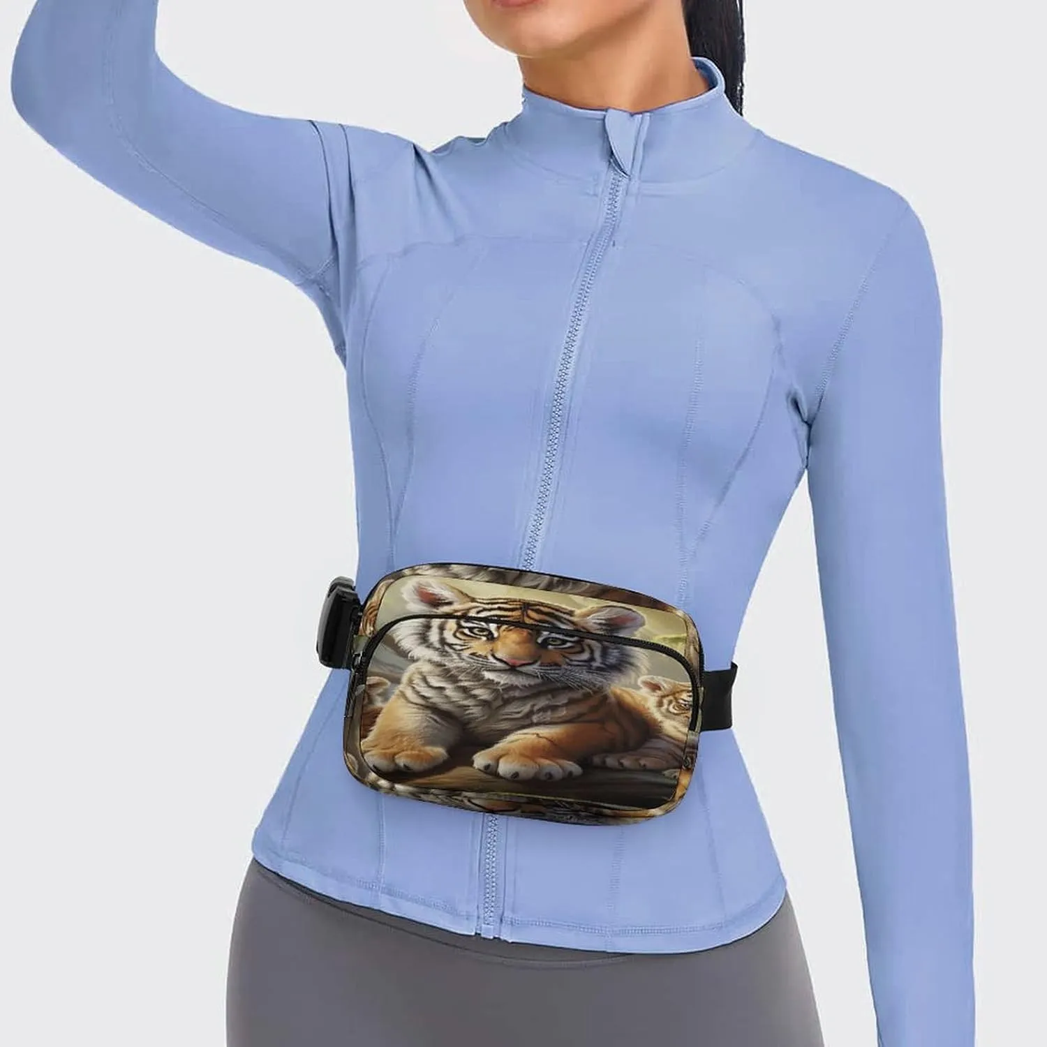 Large Waist Packs with Adjustable Strap,Jungle Tigers Cub CrossBody Fanny Pack Casual Bag for Travel Sports Running Hiking