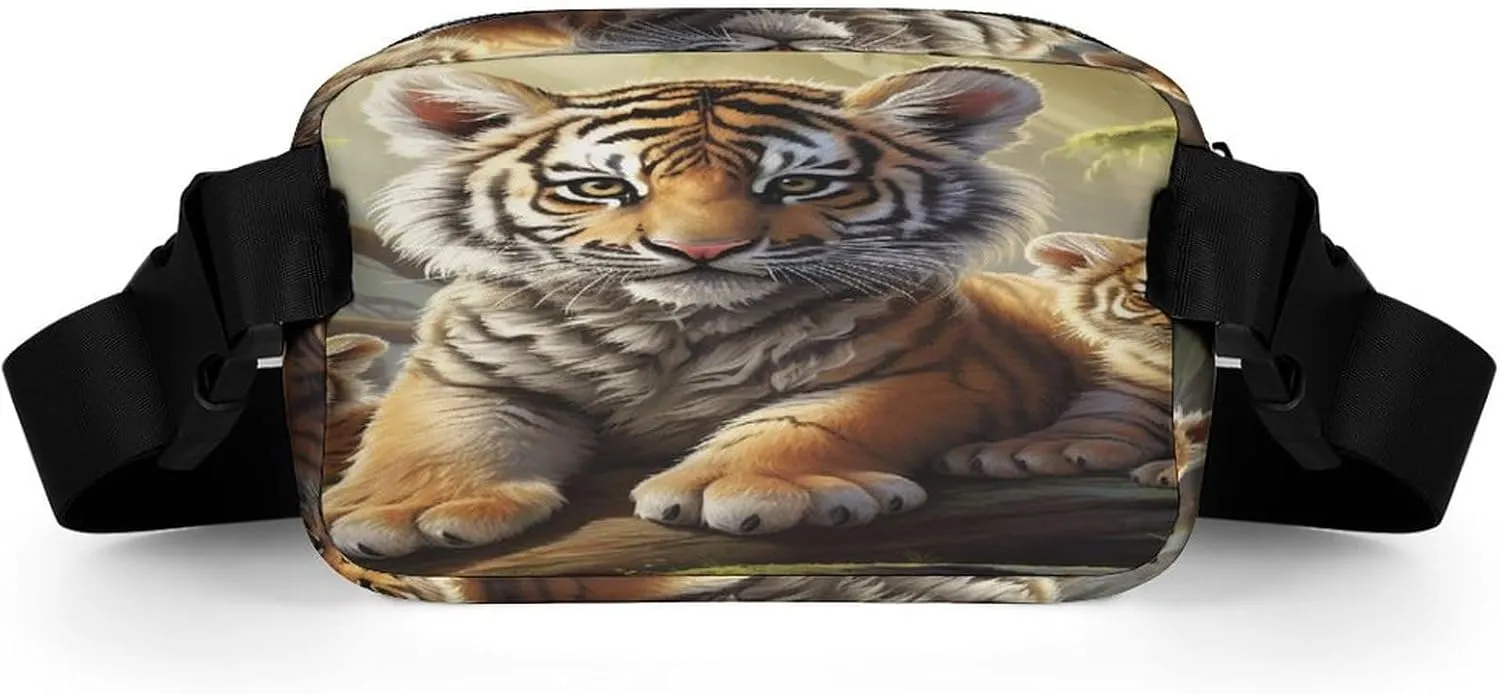 Large Waist Packs with Adjustable Strap,Jungle Tigers Cub CrossBody Fanny Pack Casual Bag for Travel Sports Running Hiking