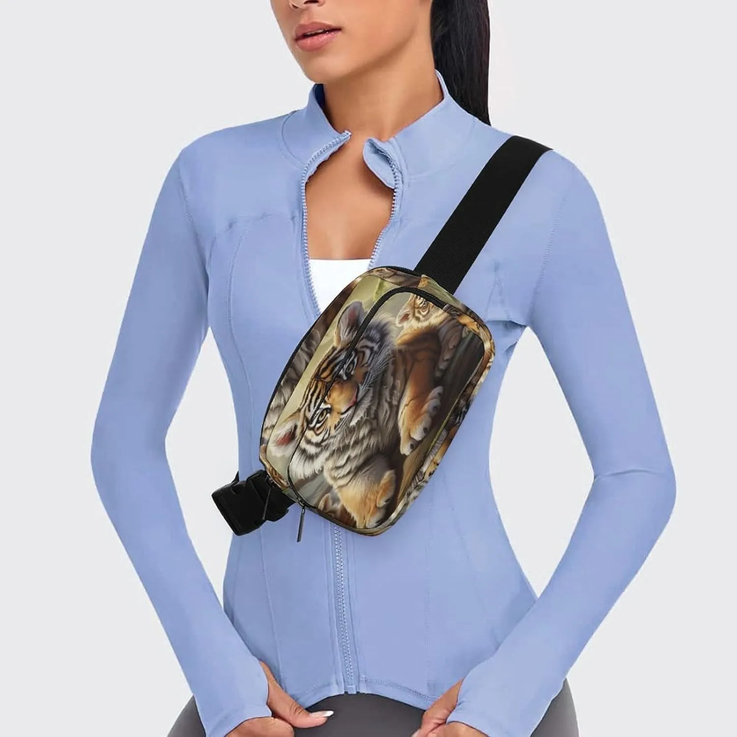 Large Waist Packs with Adjustable Strap,Jungle Tigers Cub CrossBody Fanny Pack Casual Bag for Travel Sports Running Hiking