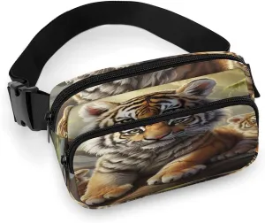 Large Waist Packs with Adjustable Strap,Jungle Tigers Cub CrossBody Fanny Pack Casual Bag for Travel Sports Running Hiking