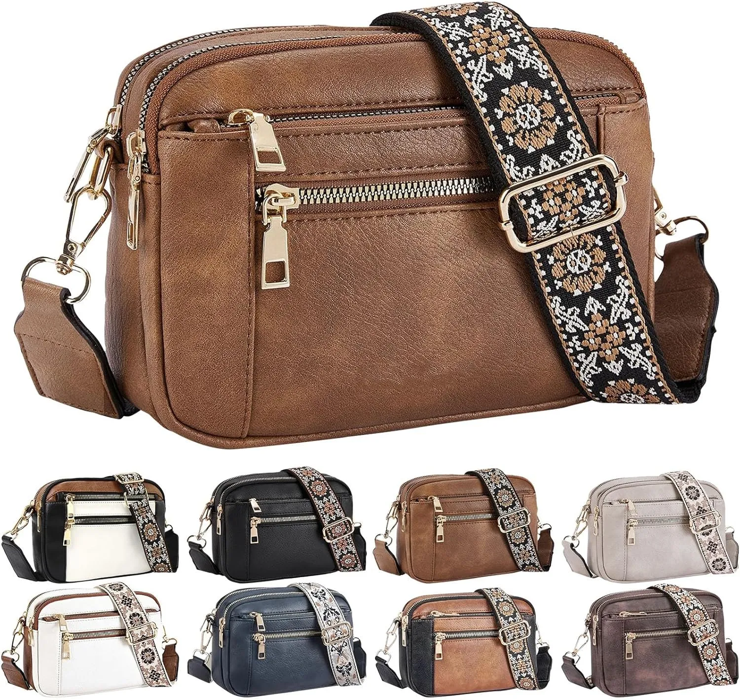 Leather Handbags for Women Vegan Leather Small Crossbody Bags with Adjustable Wide Strap Shoulder Handbag