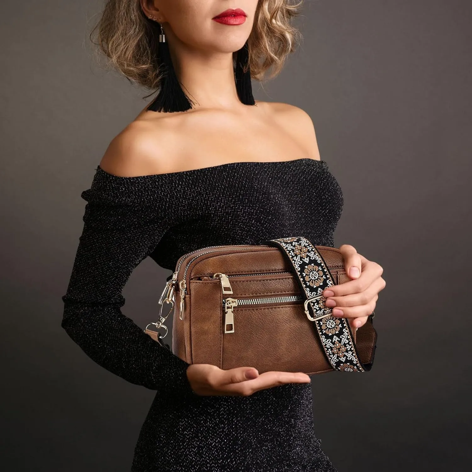 Leather Handbags for Women Vegan Leather Small Crossbody Bags with Adjustable Wide Strap Shoulder Handbag