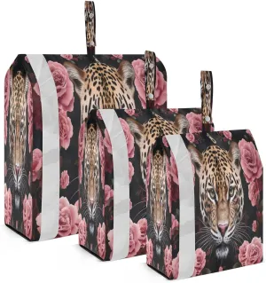 Leopard Pink Flowers Packing Cubes for Travel 3 Set Compression Travel Bags Luggage Organizer Bags for Suitcases