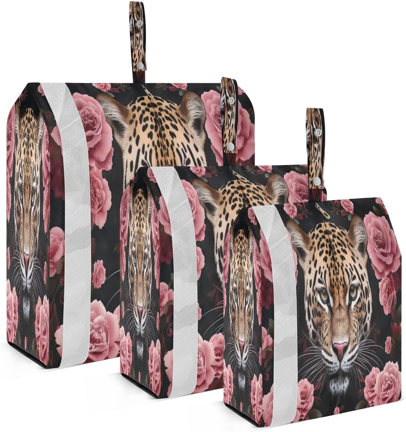 Leopard Pink Flowers Packing Cubes for Travel 3 Set Compression Travel Bags Luggage Organizer Bags for Suitcases
