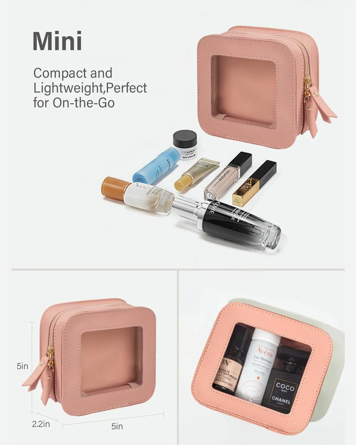 LETGO Mini Clear Makeup Bag Travel Cosmetic Case Transparent Toiletry Bag with Zipper, Portable Make Up Organizer Traveling Compact Pink Car Essentials for Girls(Pink, Mini)