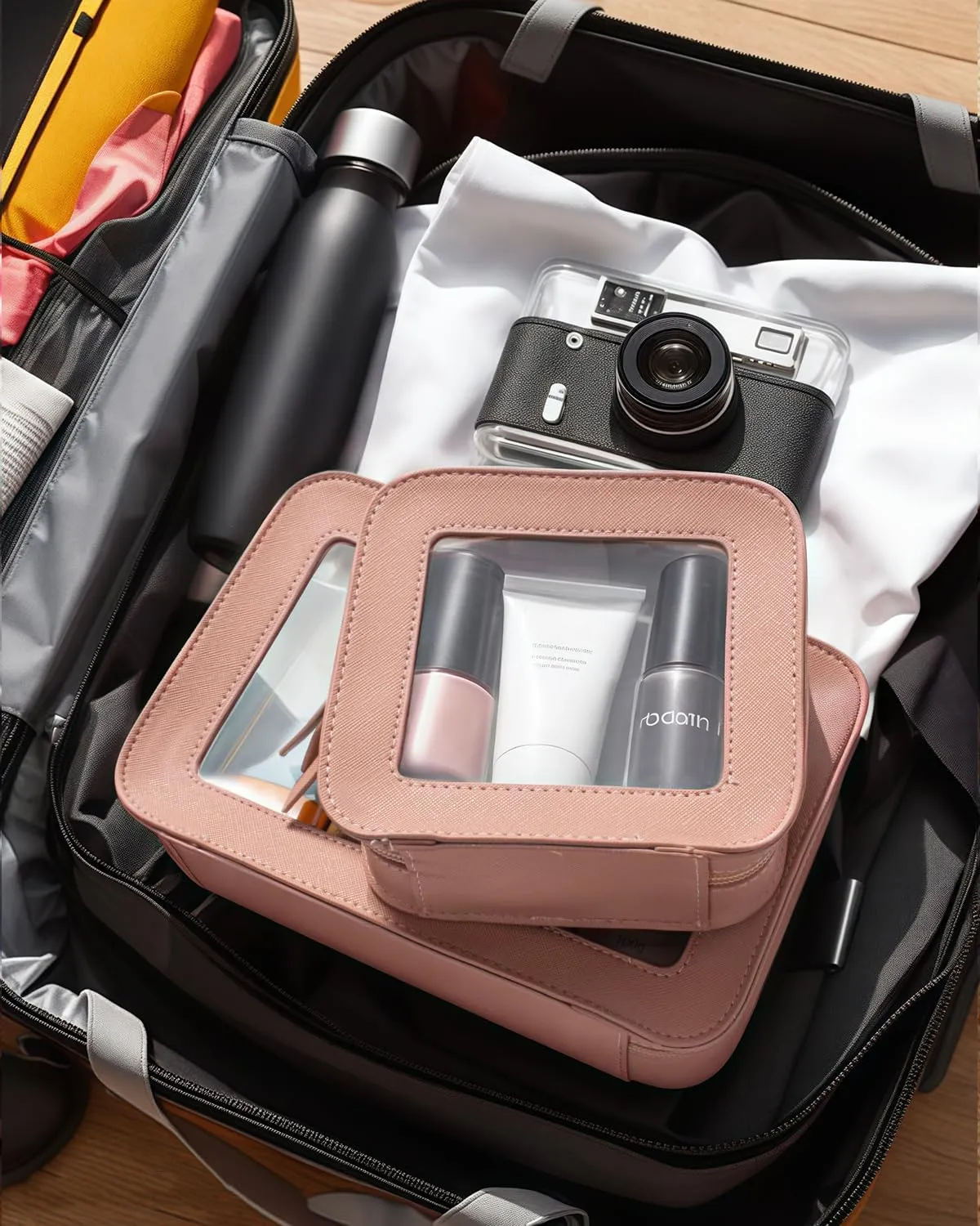 LETGO Mini Clear Makeup Bag Travel Cosmetic Case Transparent Toiletry Bag with Zipper, Portable Make Up Organizer Traveling Compact Pink Car Essentials for Girls(Pink, Mini)
