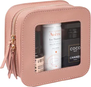 LETGO Mini Clear Makeup Bag Travel Cosmetic Case Transparent Toiletry Bag with Zipper, Portable Make Up Organizer Traveling Compact Pink Car Essentials for Girls(Pink, Mini)